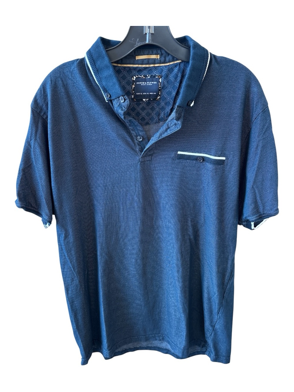 Denim &Flowers Men's Navy Polo Shirt with Contrast Trim